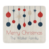 Niedlich Retro Frohe Weihnachten Red Blue Ornament Schneidebrett (Vorderseite)