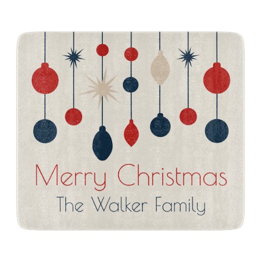 Niedlich Retro Frohe Weihnachten Red Blue Ornament Schneidebrett (Vorderseite)