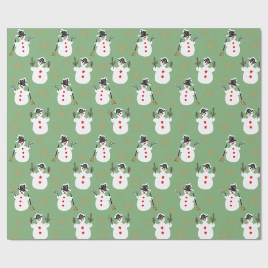 Niedlich Retro Frosty Gold Sage Green Geschenkpapier (Flach)