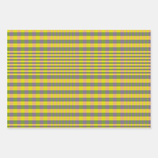 Niedlich Retro Gelb und Rosa Glen Karierter Karo Geschenkpapier Set (Vorderseite 3)