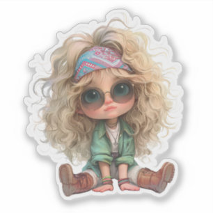 Niedlich Retro Girl Aufkleber