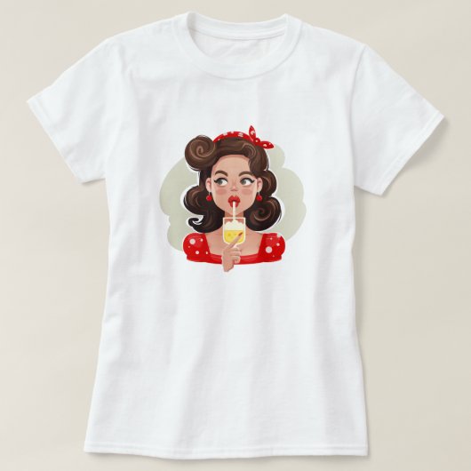 Niedlich Retro Girl Cocktail T - Shirt (Design vorne)