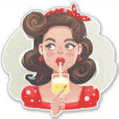 Niedlich Retro Girl Cocktail Vinyl Stickers Aufkleber (Vorderseite)