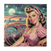 Niedlich Retro Girl Fliese (Vorderseite)
