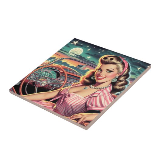 Niedlich Retro Girl Fliese (Seite)