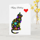 Niedlich Retro Girly Birthday Floral Cat Feline He Karte (Gelbe Blume)