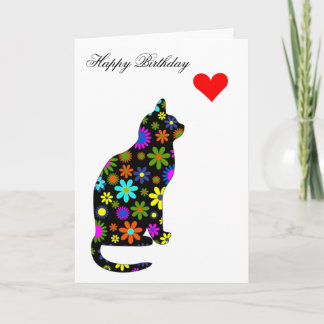 Niedlich Retro Girly Birthday Floral Cat Feline He Karte