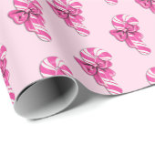 Niedlich Retro Girly Pink Candy Cane mit Bow Geschenkpapier (Rolleneckpunkt)