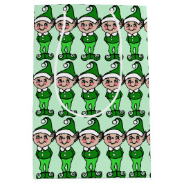 Niedlich Retro Green Christmas Elves Elf Geschenkt Mittlere Geschenktüte