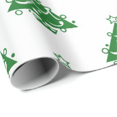 Niedlich Retro Green Christmas Tree Muster auf Wei Geschenkpapier (Rolleneckpunkt)