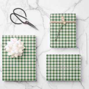 Niedlich Retro Green Gingham Kariertes Muster Geschenkpapier Set