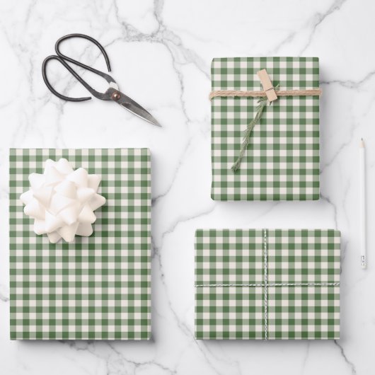Niedlich Retro Green Gingham Kariertes Muster Geschenkpapier Set (Vorderseite)