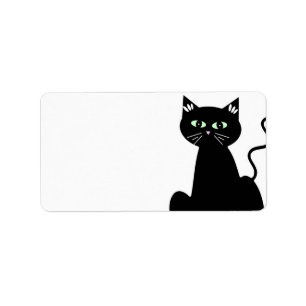 Niedlich Retro Green Mit Augen Black Cat Cartoon Adressaufkleber