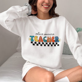Niedlich Retro Groovy Colorful Teacher Sweatshirt