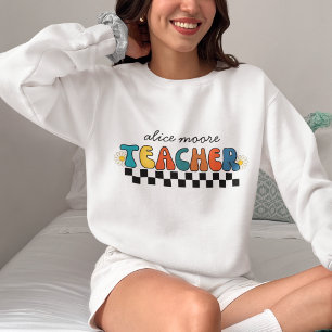 Niedlich Retro Groovy Colorful Teacher Sweatshirt