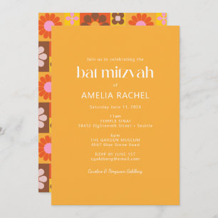 Niedlich Retro Groovy Geometric Yellow Bat Mitzvah Einladung