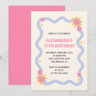 Niedlich Retro Groovy Pink Blume 76. Geburtstag Einladung