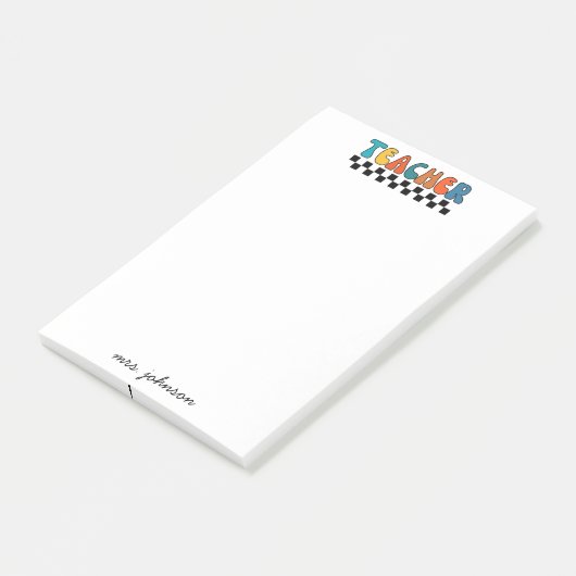 Niedlich Retro Groovy Script Name Teacher Post-it Klebezettel (angewinkelt)