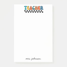 Niedlich Retro Groovy Script Name Teacher Post-it Klebezettel