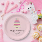 Niedlich Retro Hand Illustriert Girly Pink Geburts Pappteller (Party)