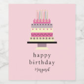 Niedlich Retro Hand Illustriert Girly Pink Geburts Weinetikett (Einzelnes Label)