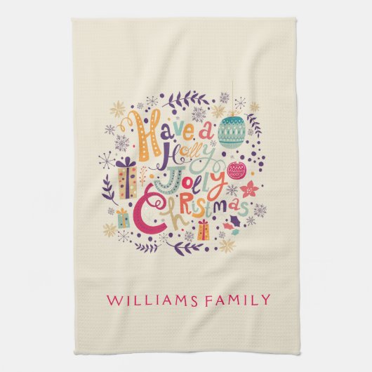 Niedlich Retro Holly Jolly Weihnachten Geschirrtuch (Vertikal)