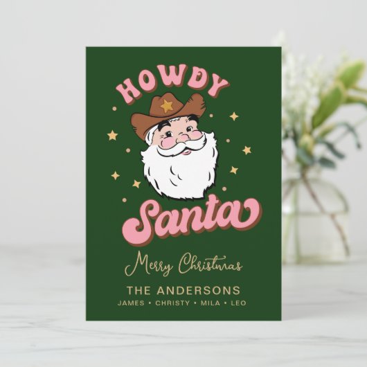 Niedlich Retro Howdy Santa Cowboy Texas Christmas  Einladung (Stehend Vorderseite)