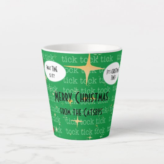 Niedlich Retro 'It's Christmas time' Cat Clock Cus Milchtasse (Vorderseite)