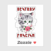 Niedlich Retro Kitten - Zerstörung des Faschismus Aufkleber (Blatt)