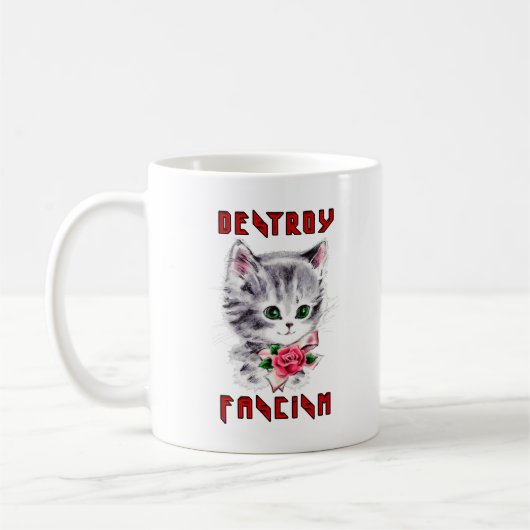 Niedlich Retro Kitten - Zerstörung des Faschismus Kaffeetasse (Links)