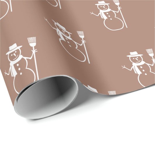 Niedlich Retro Latte Brown Snowman Pattern Geschenkpapier (Rolleneckpunkt)