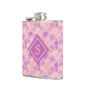 Niedlich Retro Lila Rose Floral Monogramm Flachmann (Links)