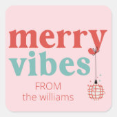 Niedlich Retro Merry Vibes Geschenksticker Quadratischer Aufkleber (Vorderseite)