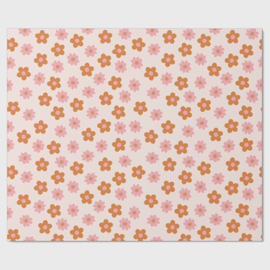 Niedlich Retro Mod Pop Blume Rosa und Burnt Orange Geschenkpapier (Flach)