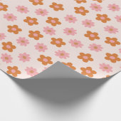 Niedlich Retro Mod Pop Blume Rosa und Burnt Orange Geschenkpapier (Ecke)