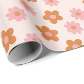 Niedlich Retro Mod Pop Blume Rosa und Burnt Orange Geschenkpapier (Rolleneckpunkt)