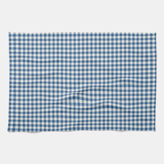 Niedlich Retro Navy Blue Gingham Kariertes Muster Geschirrtuch (Horizontal)
