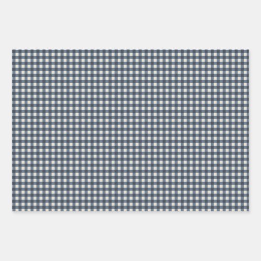 Niedlich Retro Navy Gingham Kariertes Muster Geschenkpapier Set (Vorderseite)