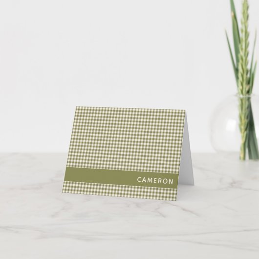 Niedlich Retro Olive Gingham Karierter Personalisi (Vorderseite)