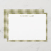 Niedlich Retro Olive Green Gingham Kariert Persona Mitteilungskarte (Vorne/Hinten)