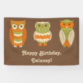 Niedlich Retro Owls Brown Personalisiert Banner (Horizontal)
