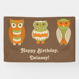 Niedlich Retro Owls Brown Personalisiert Banner