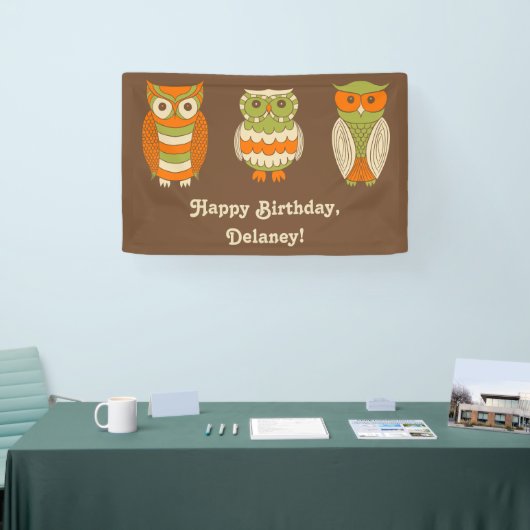 Niedlich Retro Owls Brown Personalisiert Banner (Messe)