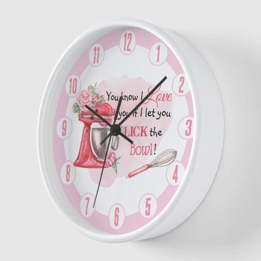 Niedlich Retro Pink Backen Lick the Bowl Kitchlock Uhr (Winkel)