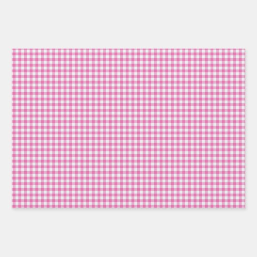 Niedlich Retro Pink Gingham Kariertes Muster Geschenkpapier Set (Vorderseite 3)