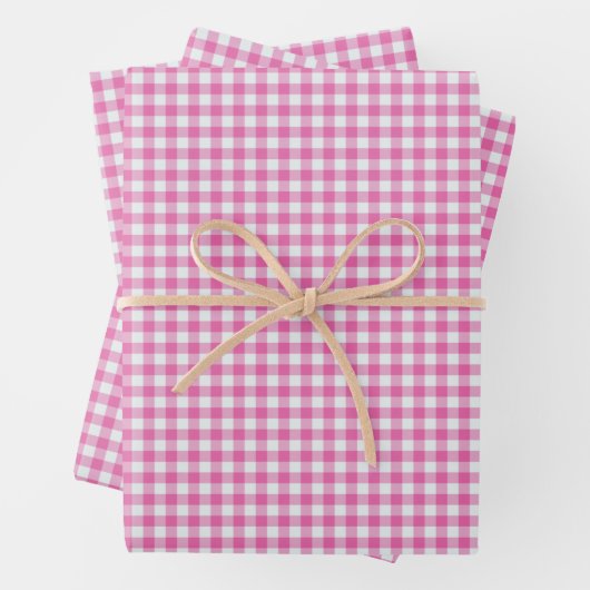Niedlich Retro Pink Gingham Kariertes Muster  Geschenkpapier Set (Beispiel)