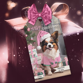 Niedlich Retro Pink Hund Frohe Weihnachten Geschenkanhänger