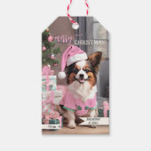 Niedlich Retro Pink Hund Frohe Weihnachten Geschenkanhänger (Vorderseite)