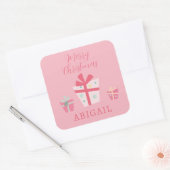 Niedlich Retro Pink Präsentiert Feiertage Weihnach Quadratischer Aufkleber (Umschlag)