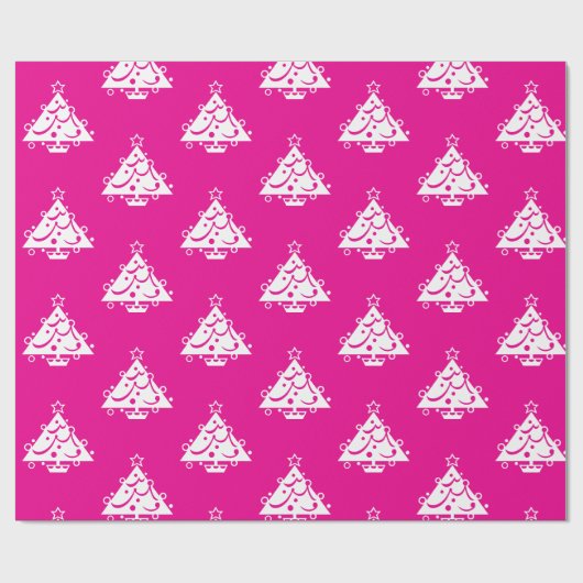 Niedlich Retro Pink White Christmas Tree Muster Geschenkpapier (Flach)